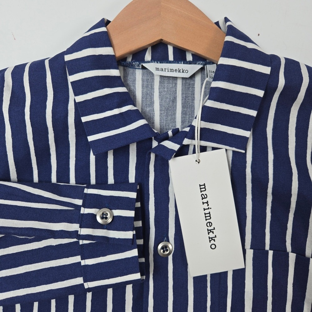 Marimekko Pikkupojanpaita Blouse Kids 116/122 Blue White Piccolo Stripe Shirt